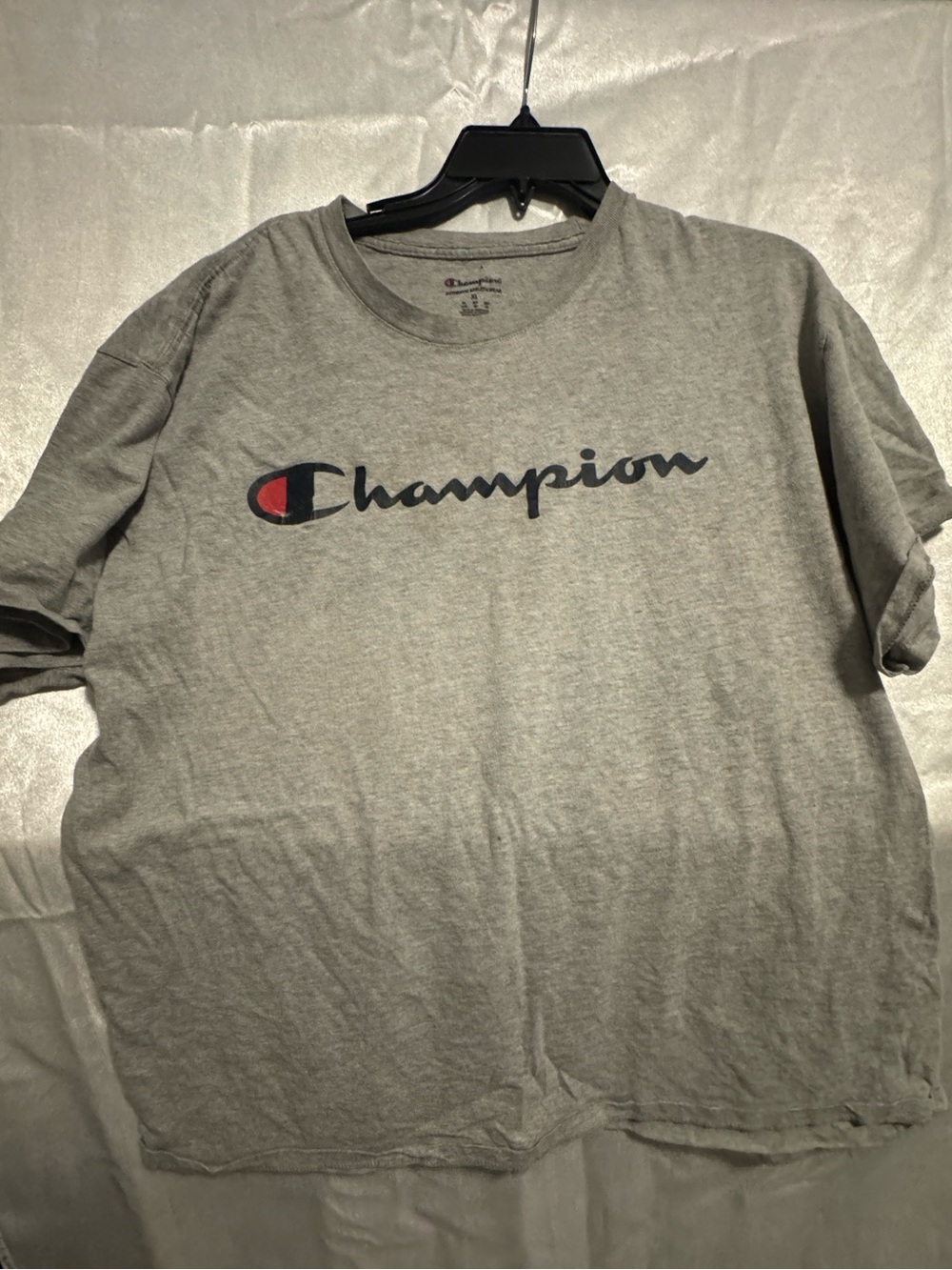 Champion Gray Short Sleeve Logo Tee with Red & Black Accent
